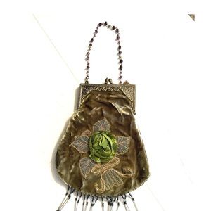 Vintage velvet handbag with beaded strap & fringe